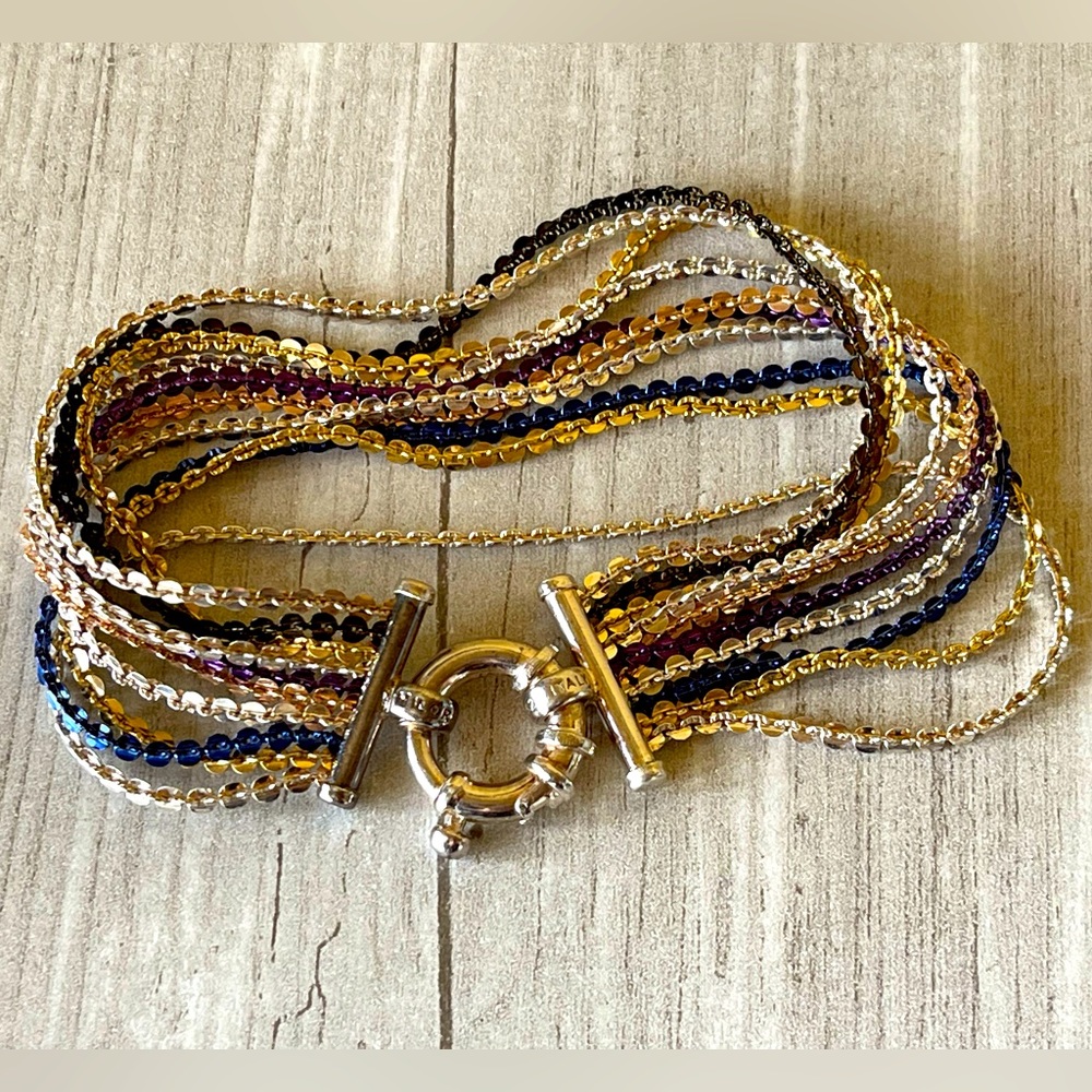 MILOR Sterling Silver Multicolor 10-strand Wide Chunky Clasp Chain Bracelet